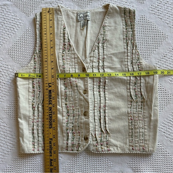 VTG Y2K Tantrums Embroidered Floral Linen Cotton Vest-M-Cottagecore Boho Soft - Picture 8 of 10